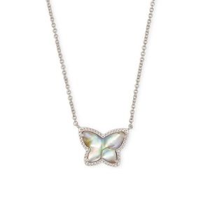 Kendra Scott Lillia Butterfly Silver Pendant Necklace abalone
